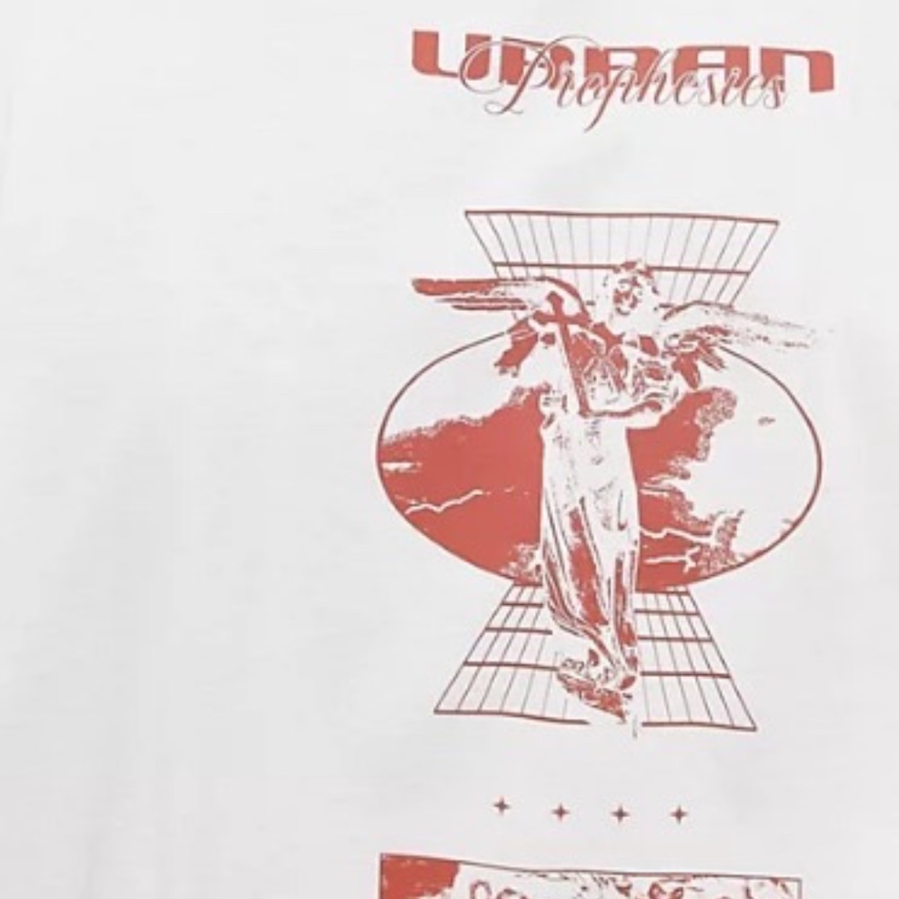 Brand new t shirt in the bag with red graphics on back